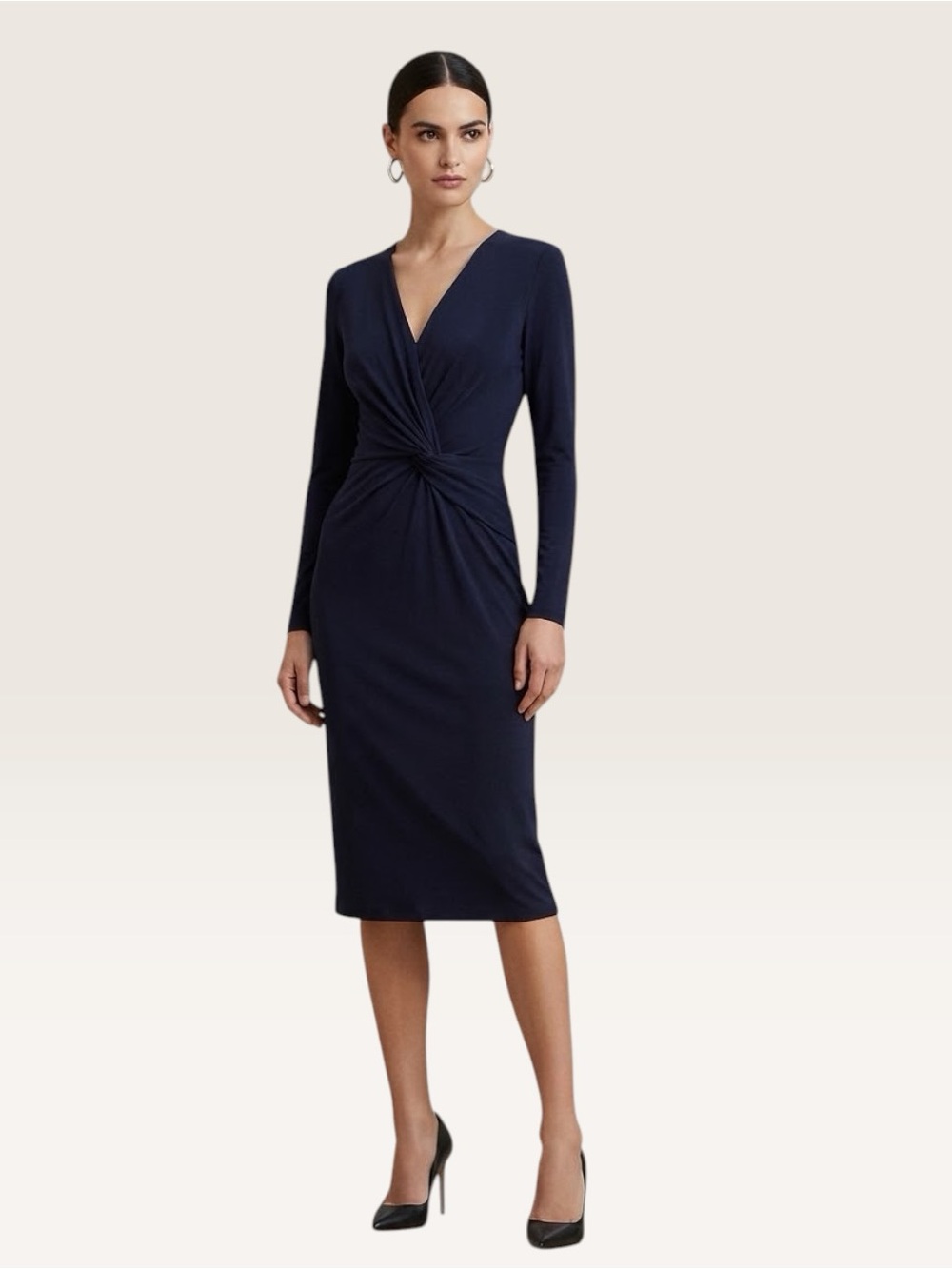 Max Mara Petalo Black Jersey Silk Twist Midi Dress Size 6 NWT